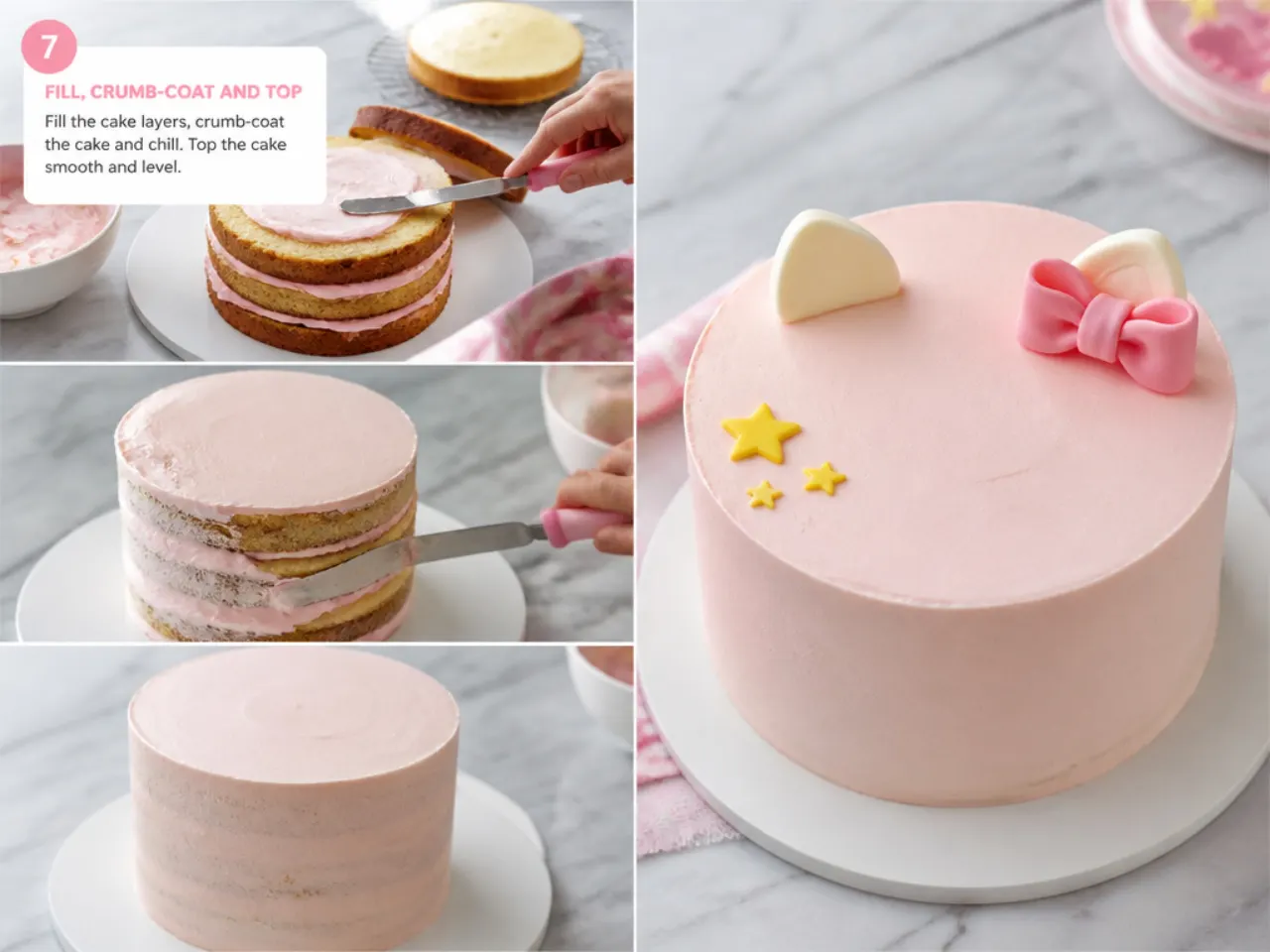 hello kitty cake topper — step 7: fill, crumb-coat and top