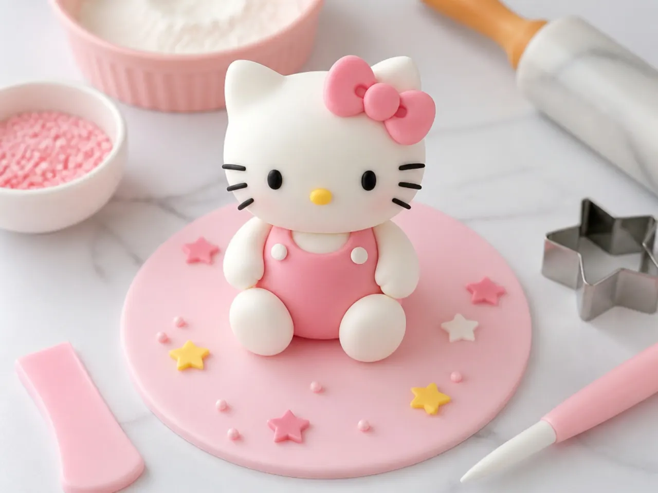 Cake decorating tips for making easy Hello Kitty fondant cake toppers