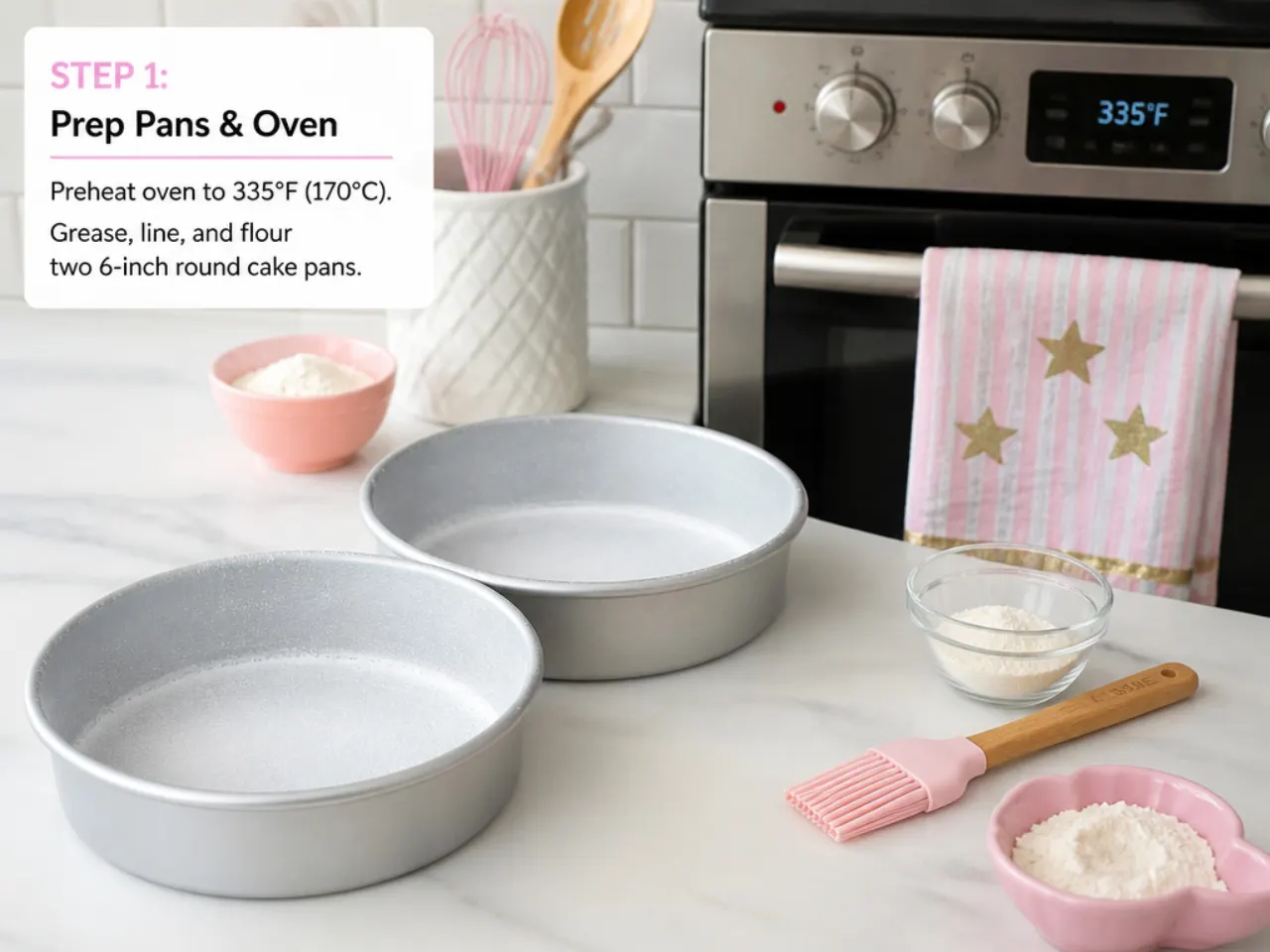 hello kitty cake vs bakery — step 1: prep pans and oven