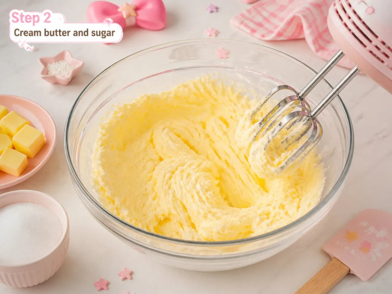 hello kitty cake vs bakery — step 2: cream butter and sugar