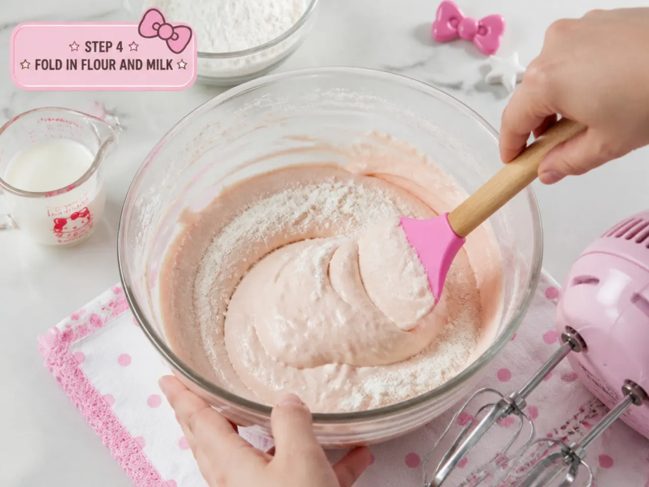 hello kitty cake vs bakery — step 4: fold in flour and milk