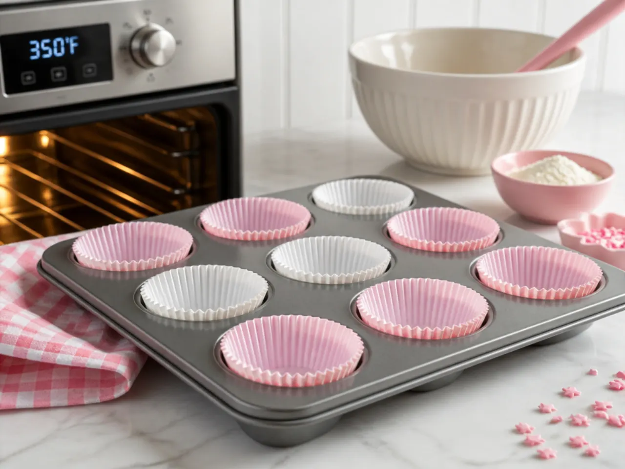 hello kitty cupcakes — step 1: heat the oven and prep the tin