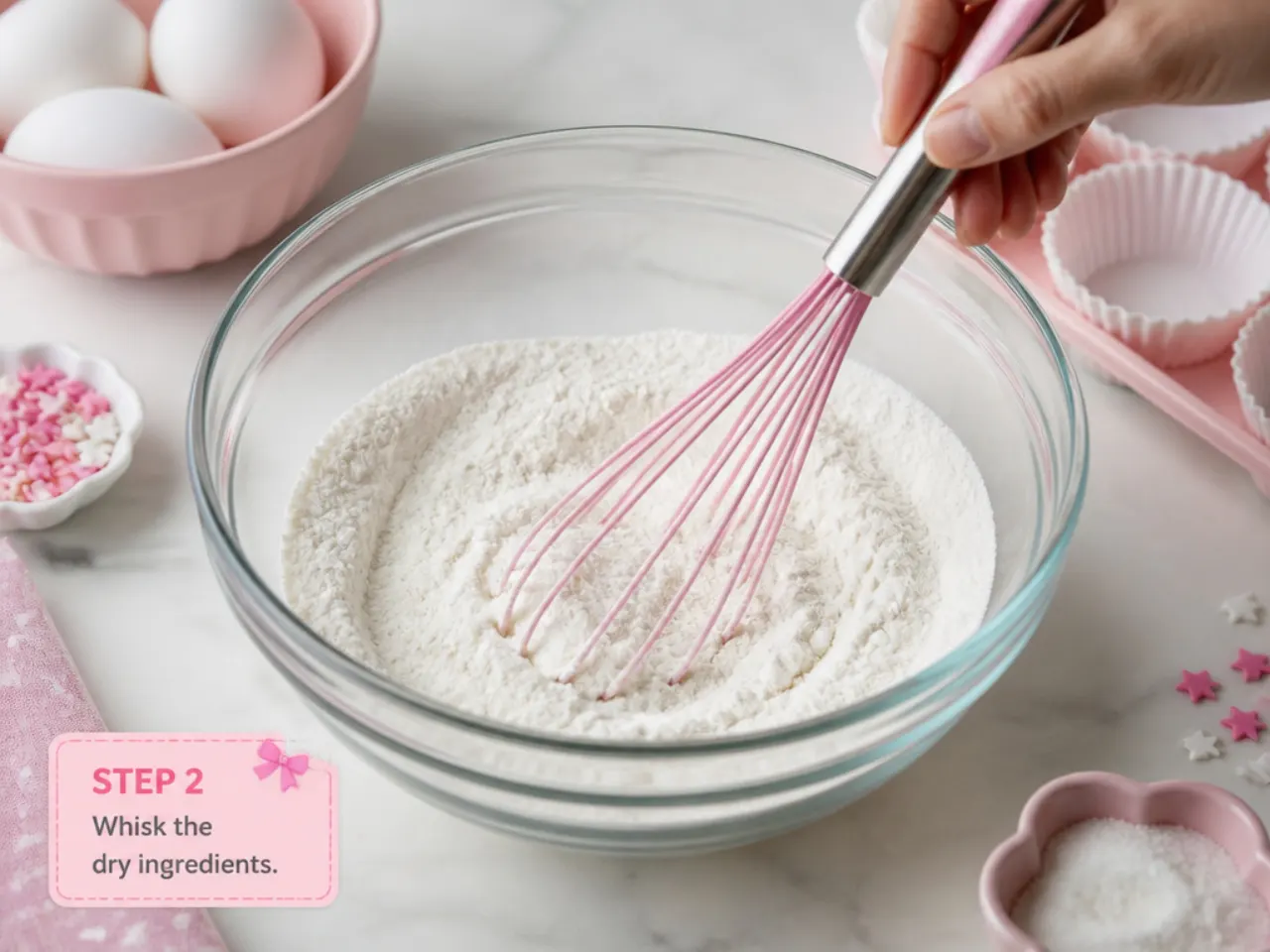 hello kitty cupcakes — step 2: whisk the dry ingredients
