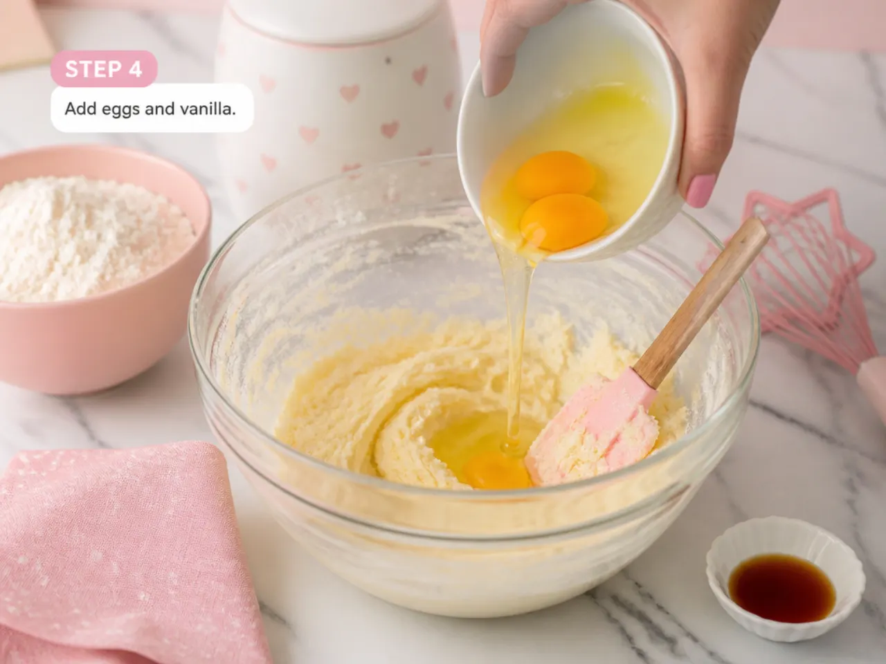 hello kitty cupcakes — step 4: add eggs and vanilla