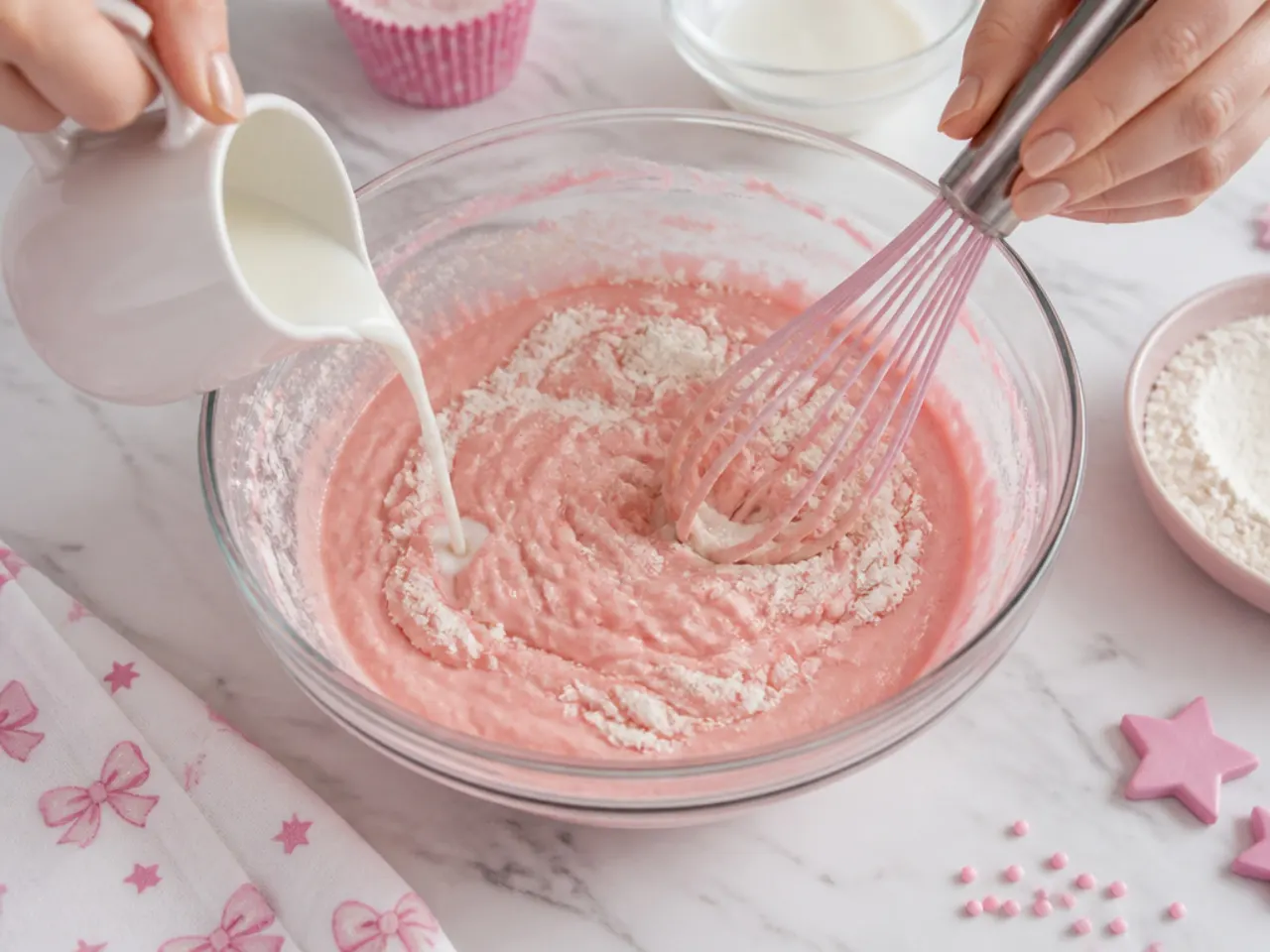 hello kitty cupcakes — step 5: alternate flour and liquids
