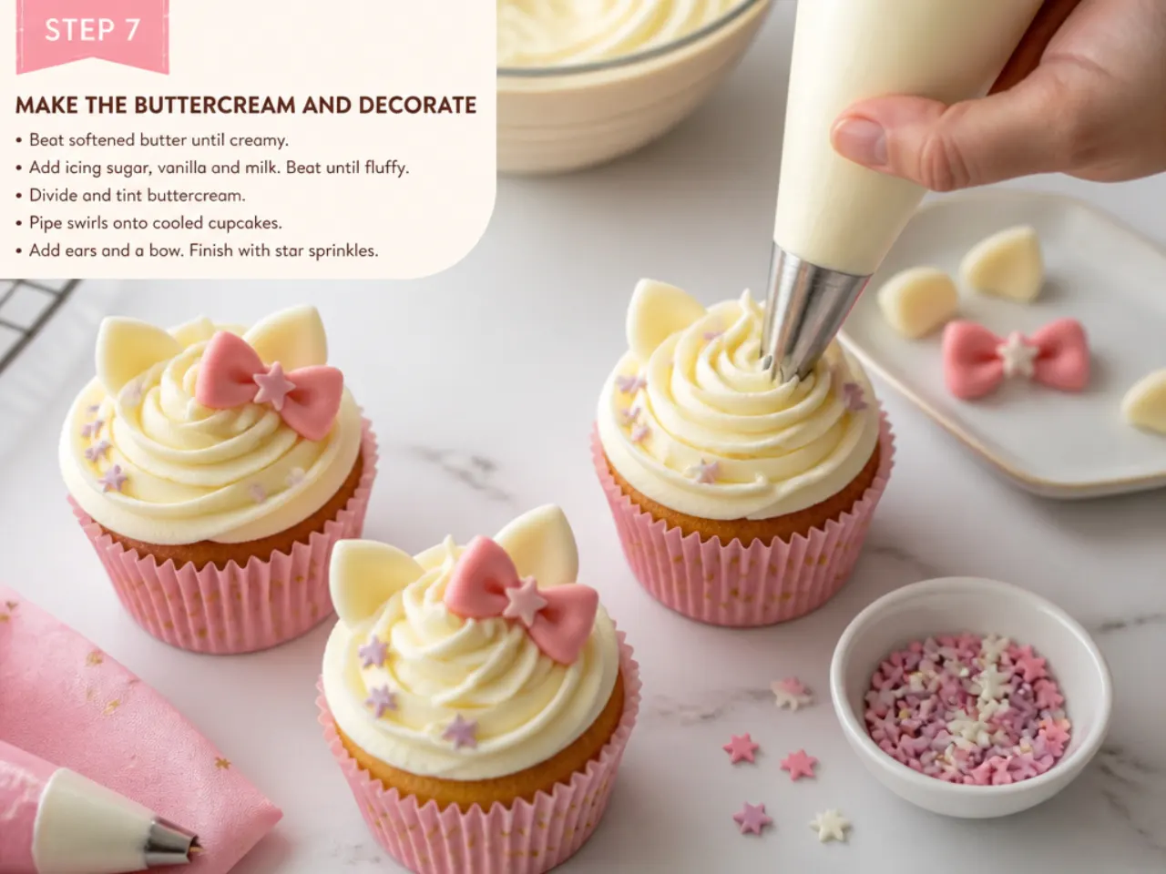 hello kitty cupcakes — step 7: make the buttercream and decorate