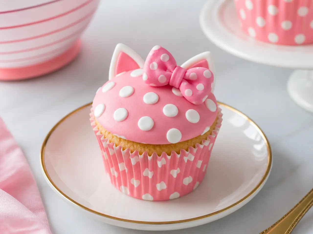 Vintage polka dot Hello Kitty cupcakes in pink and white