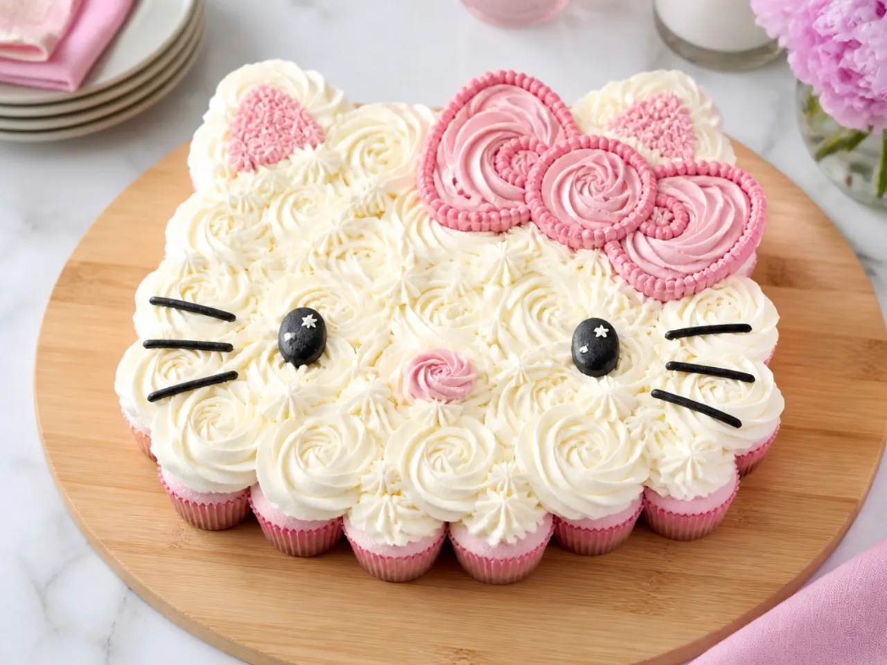 Creative pull-apart Hello Kitty cupcake board arranged as one shape
