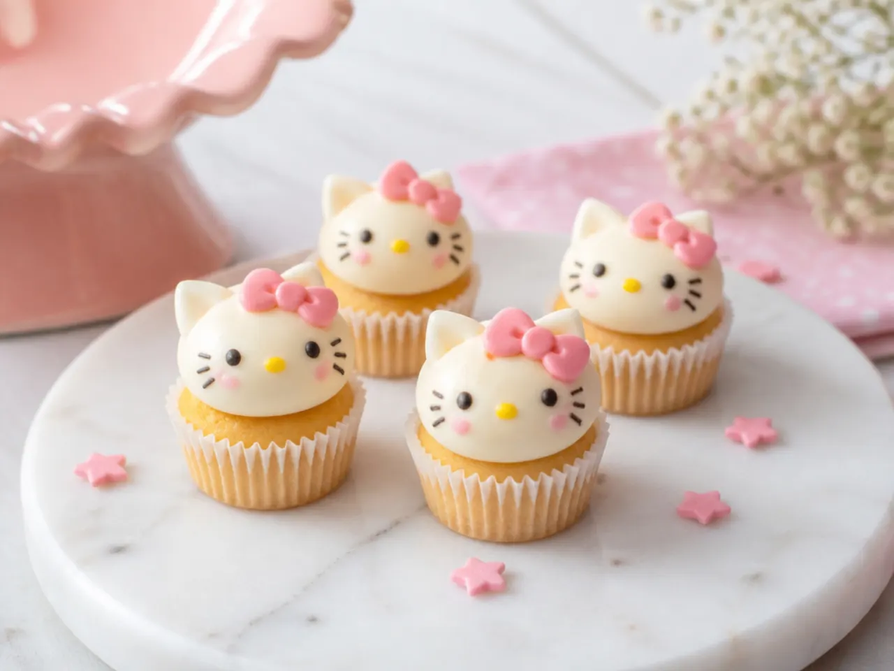 Charming mini two-bite Hello Kitty cupcakes as party favors