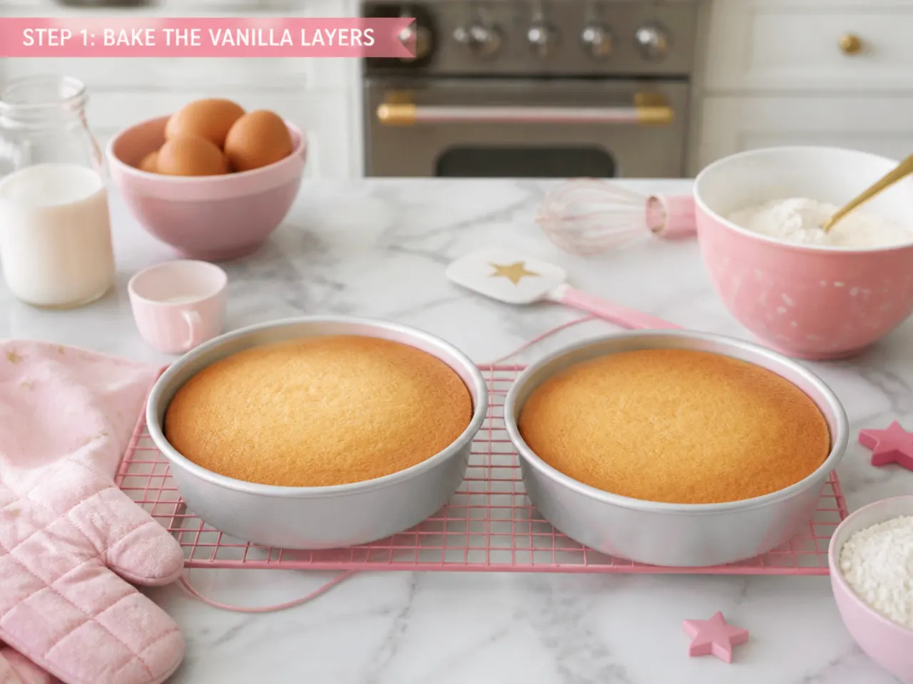 hello kitty fondant cake — step 1: bake the vanilla layers