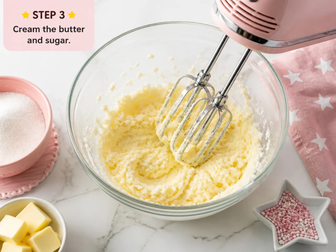 hello kitty smash cake — step 3: cream the butter and sugar