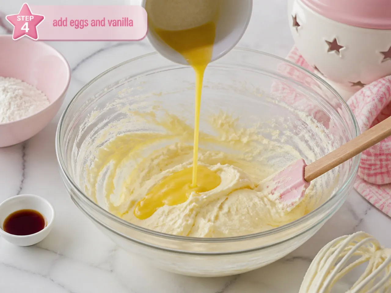 hello kitty smash cake — step 4: add eggs and vanilla
