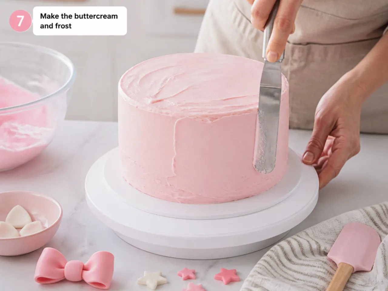 hello kitty smash cake — step 7: make the buttercream and frost