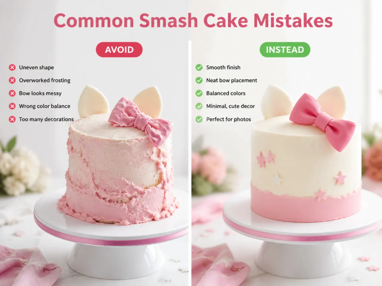 Common hello kitty smash cake mistakes shown side by side for comparison