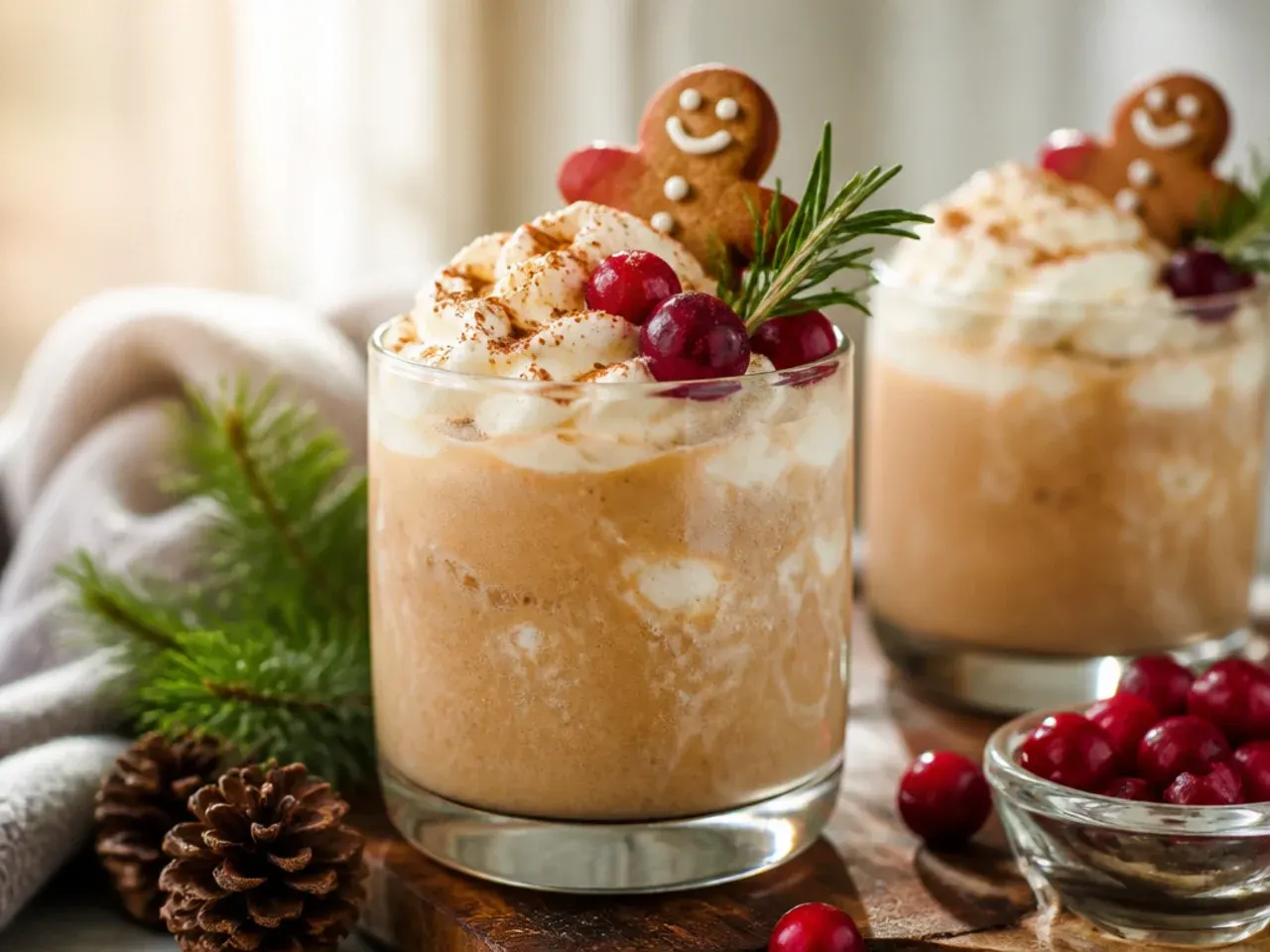 Blended gingerbread white russian with a crushed gingersnap cookie rim