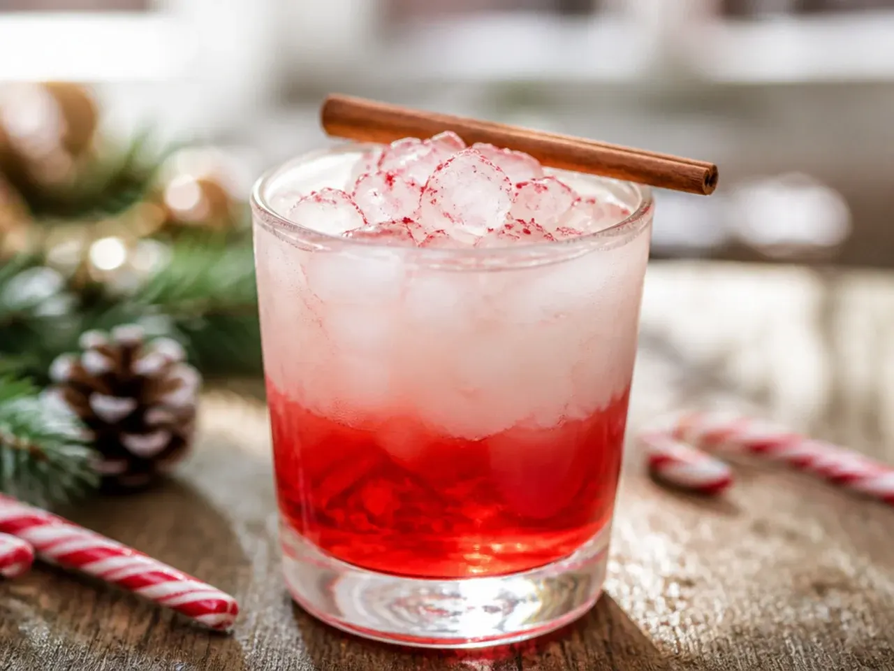 Layered candy cane shot glasses showing distinct red, white, and cream stripes