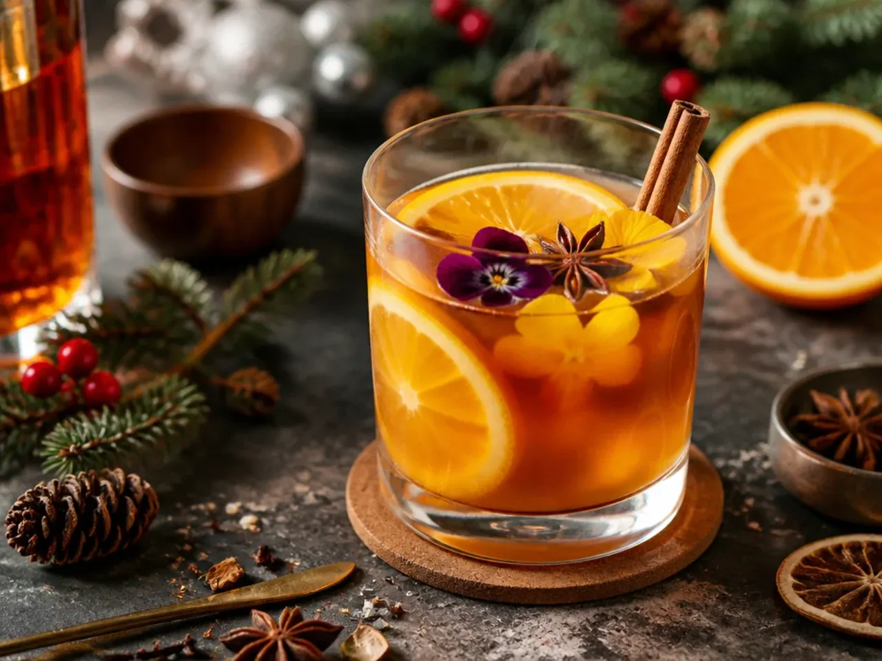 Bourbon hot toddy in a clear heatproof mug with a cinnamon stick and lemon wheel