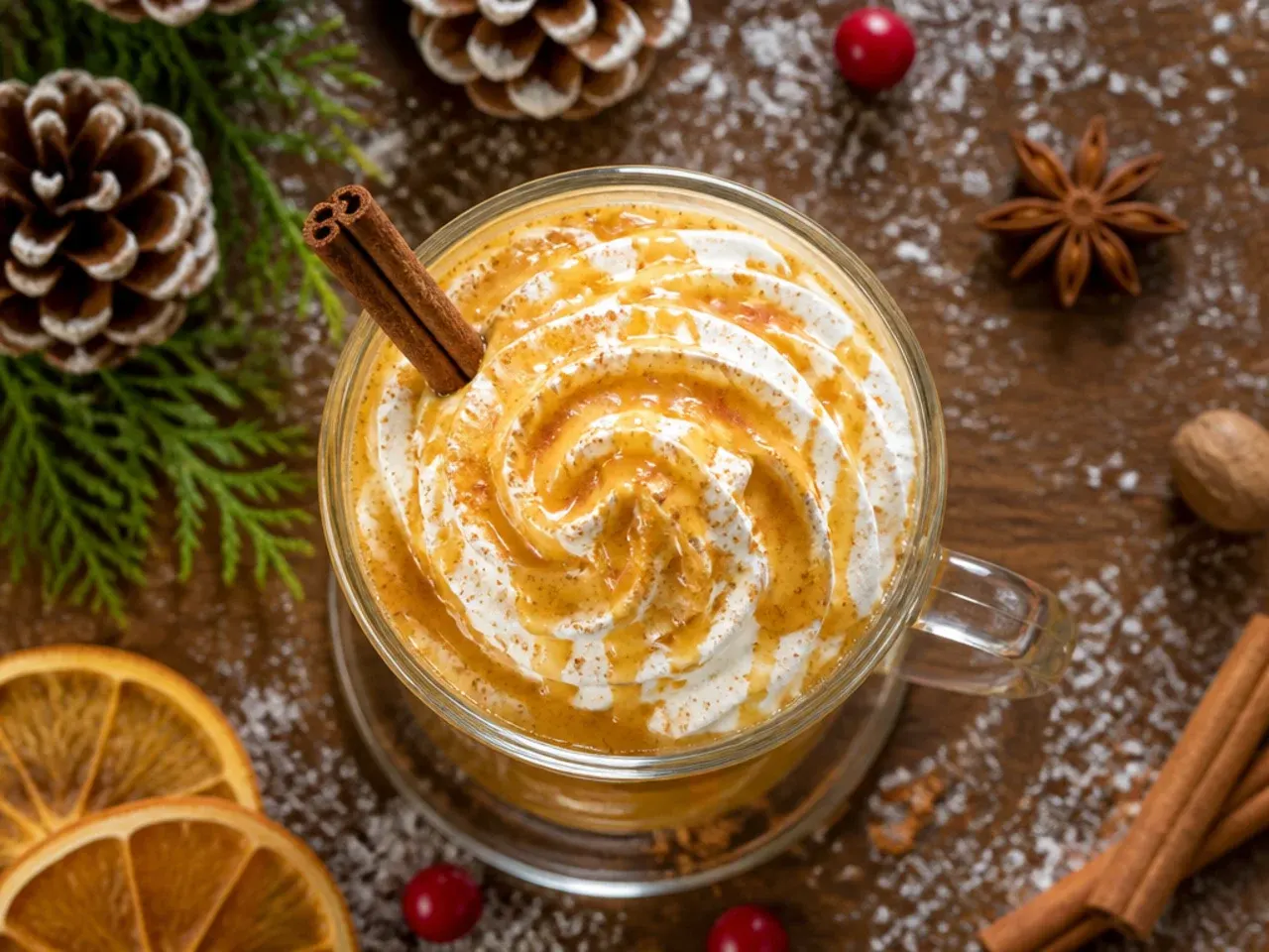 Hot buttered rum in a mug with visible melted butter swirl and a cinnamon stick