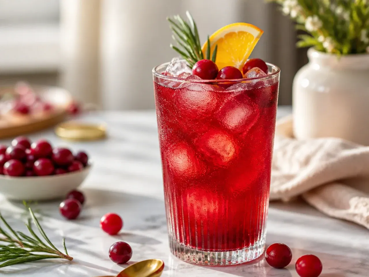 Garnish station with orange slices, cranberries, cinnamon sticks and sugar for rimming glasses