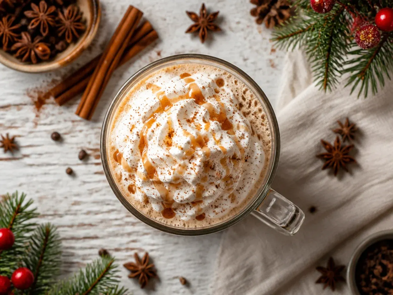 Slow cooker filled with spiced holiday coffee with cinnamon sticks floating on top, next to a row of empty mugs
