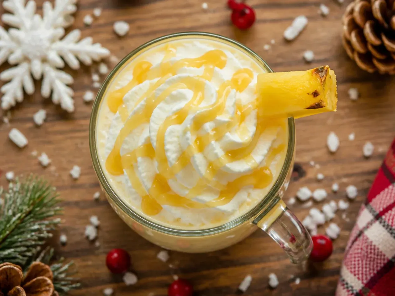 Punch bowl of snowball punch with scoops of vanilla ice cream floating on top