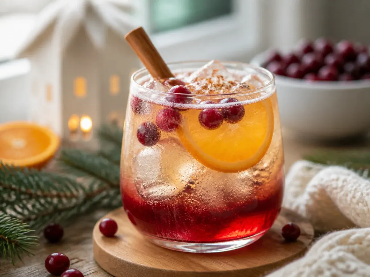 Layered cranberry orange spritzer showing distinct red and orange layers