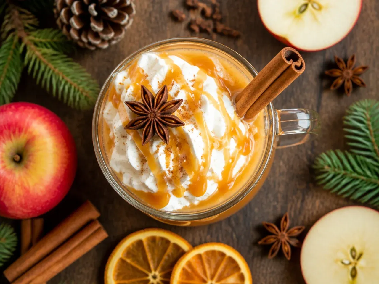 Slow cooker of classic hot spiced cider punch with orange slices and a ladle