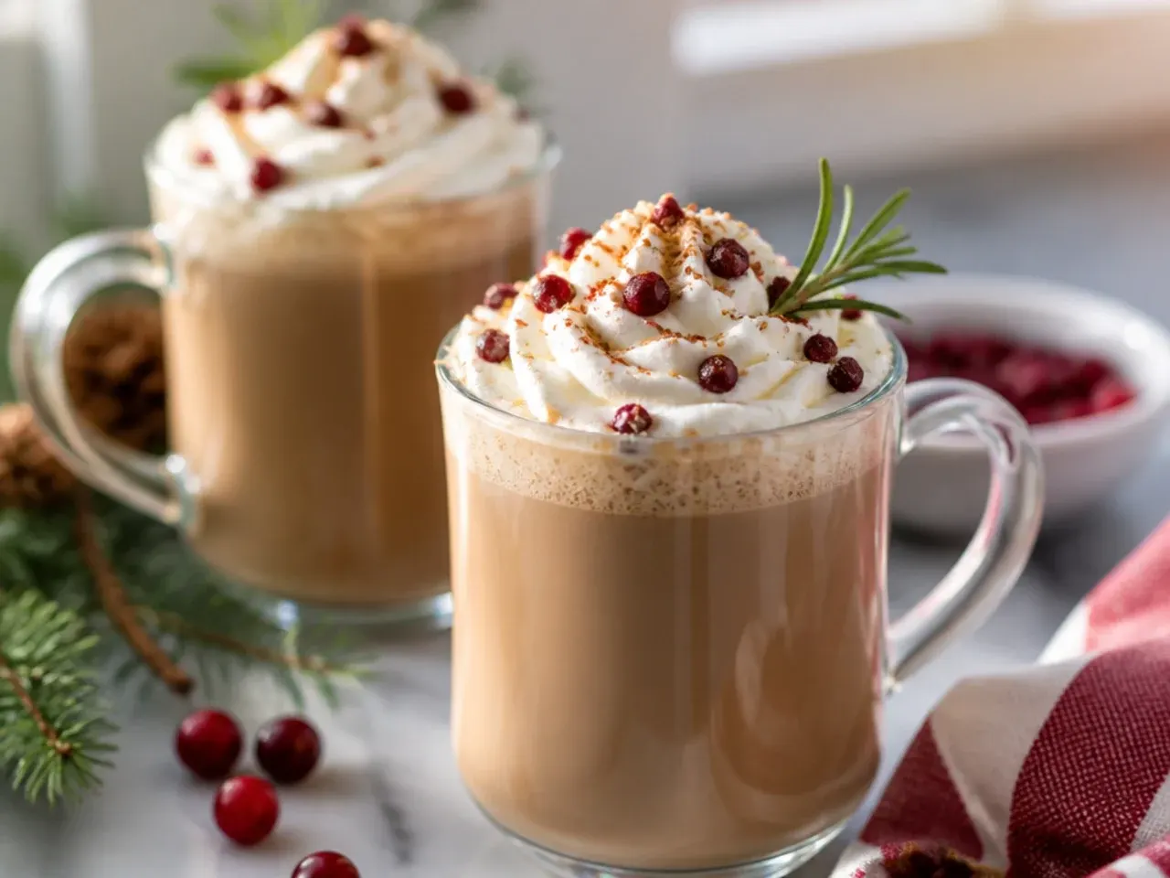 Copycat chestnut praline steamer topped with whipped cream and chopped pecans