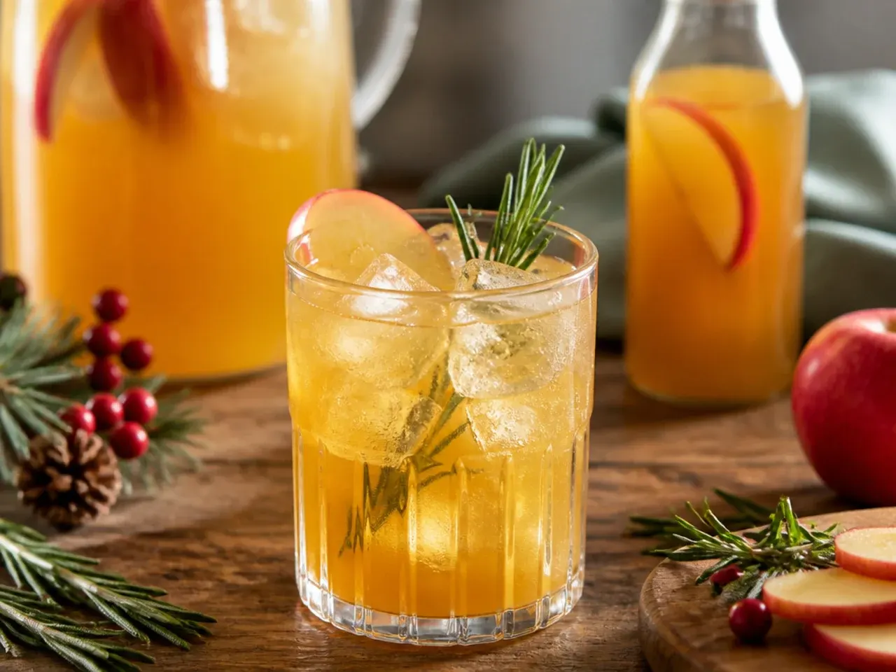 Ice cube tray filled with frozen spiced holiday punch cubes next to a jar of the punch base