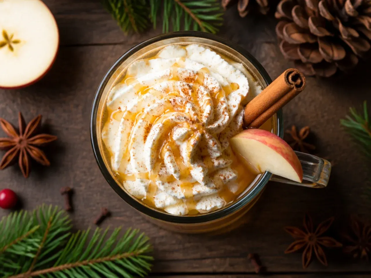 Traditional wassail bowl with cinnamon sticks and floating orange wheels, served warm.
