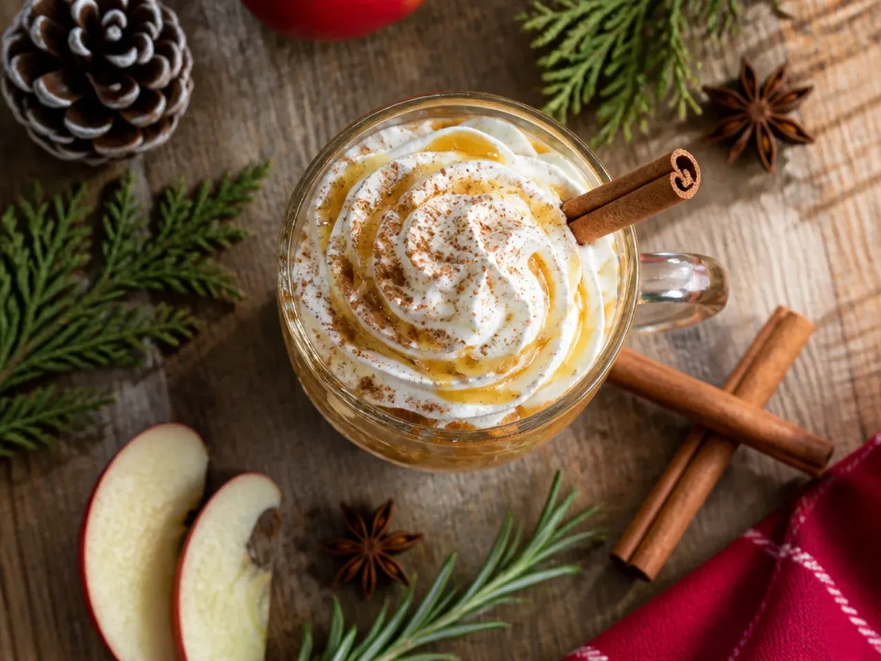 Classic wassail bowl in a slow cooker with floating clove-studded orange slices