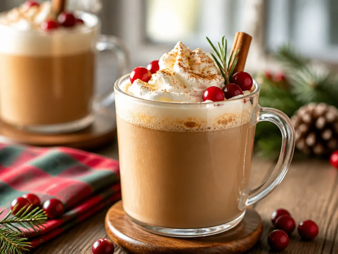 Copycat gingerbread latte topped with whipped cream and a cinnamon dusting