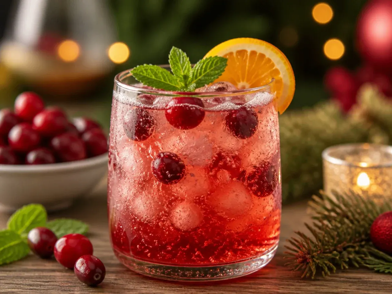 Easy champagne cranberry cocktail with cranberry sauce swirling through the glass