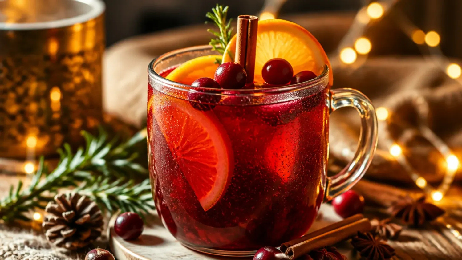 A festive spread of holiday vodka drinks and mocktails in glasses, garnished with cranberries, rosemary, and orange slices
