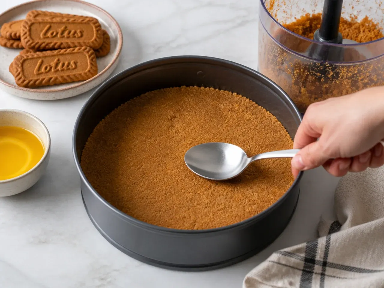 homemade biscoff cheesecake — step 1: make the biscuit base