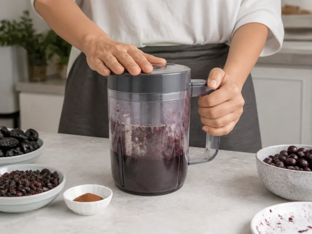 homemade black cake — step 2: blend the fruit to a paste
