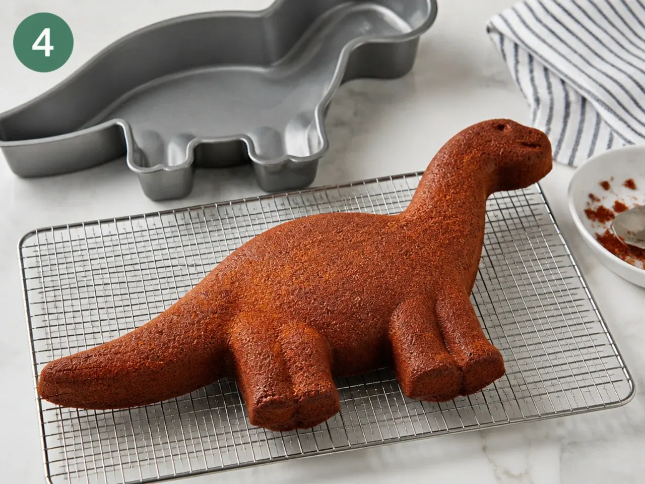 homemade dinosaur cake — step 4: bake and cool
