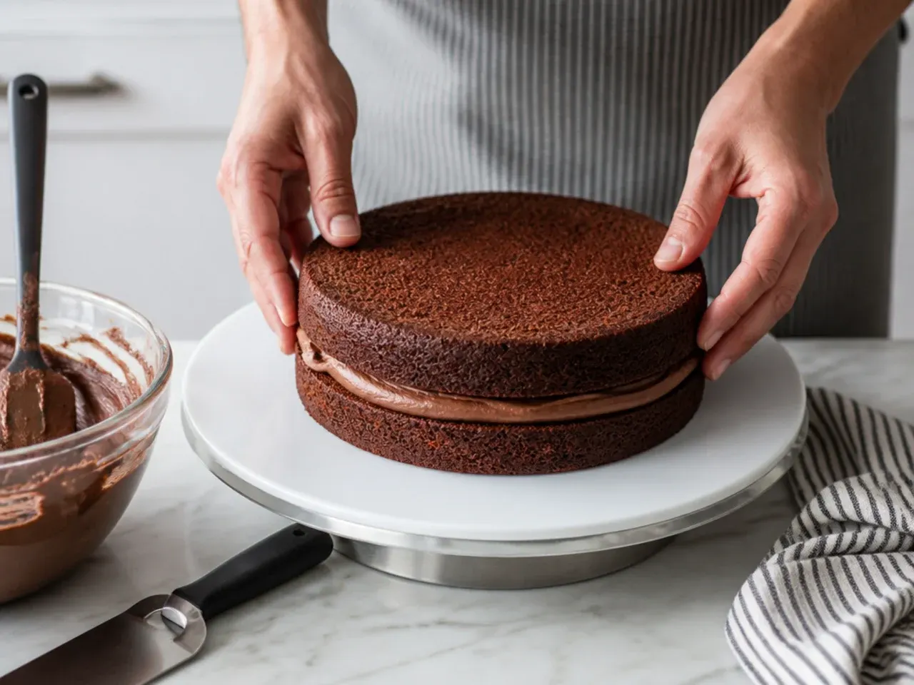 homemade football cake — step 4: stack and chill