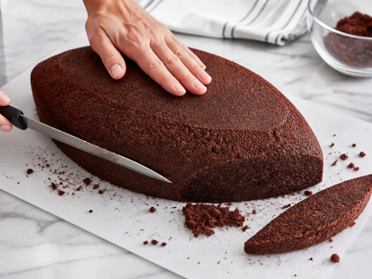 homemade football cake — step 5: cut the football shape