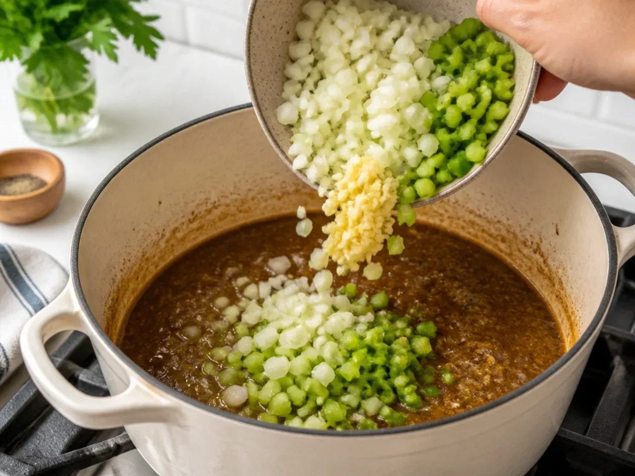 homemade gumbo — step 3: add the trinity and garlic
