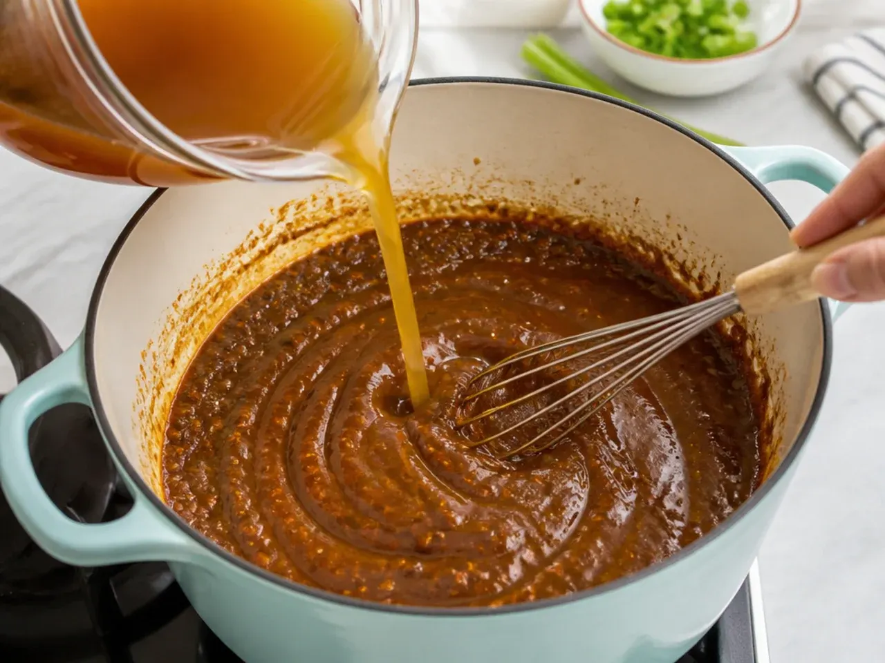 homemade gumbo — step 4: whisk in the warm stock