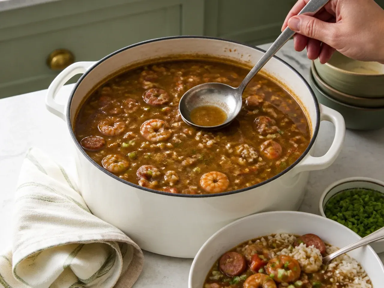 homemade gumbo — step 7: rest, skim and serve