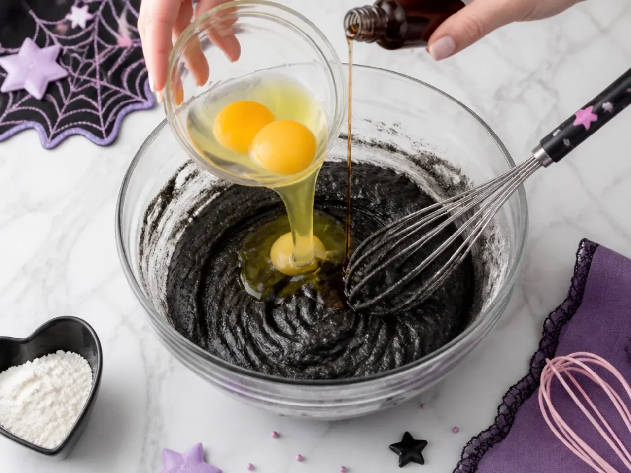 homemade kuromi cake — step 3: add eggs and vanilla