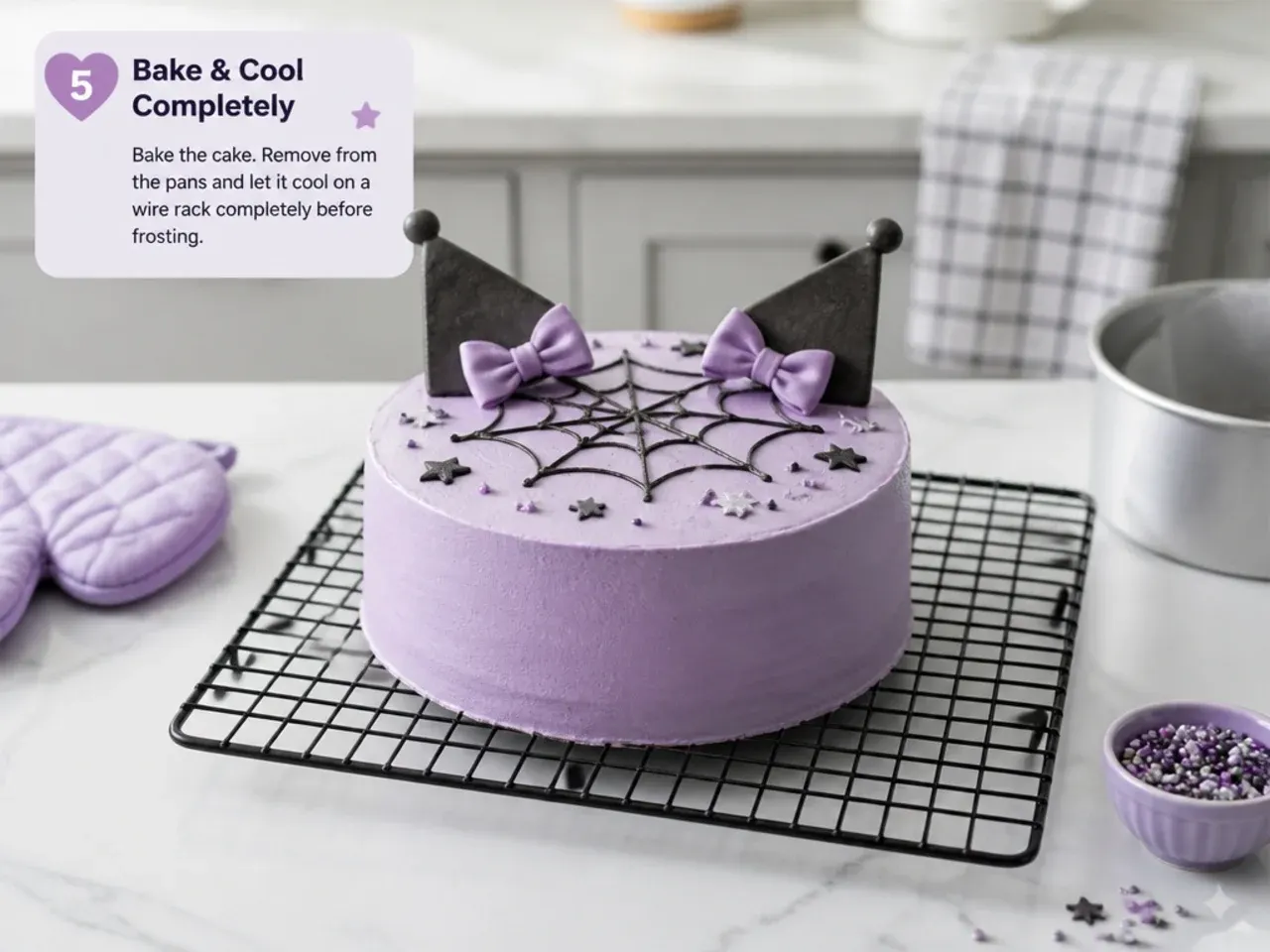 homemade kuromi cake — step 5: bake and cool completely