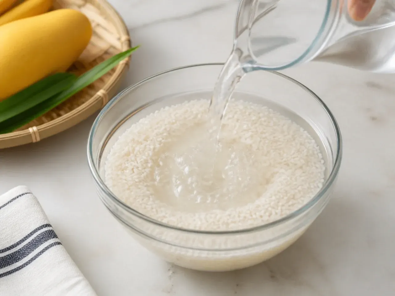 homemade mango sticky rice — step 1: rinse and soak the rice
