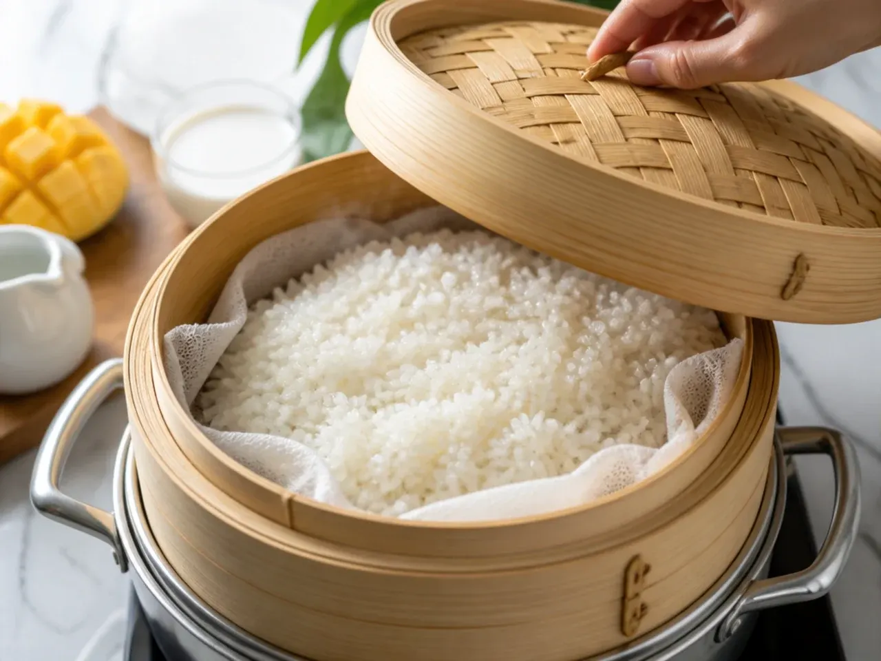 homemade mango sticky rice — step 2: steam the rice