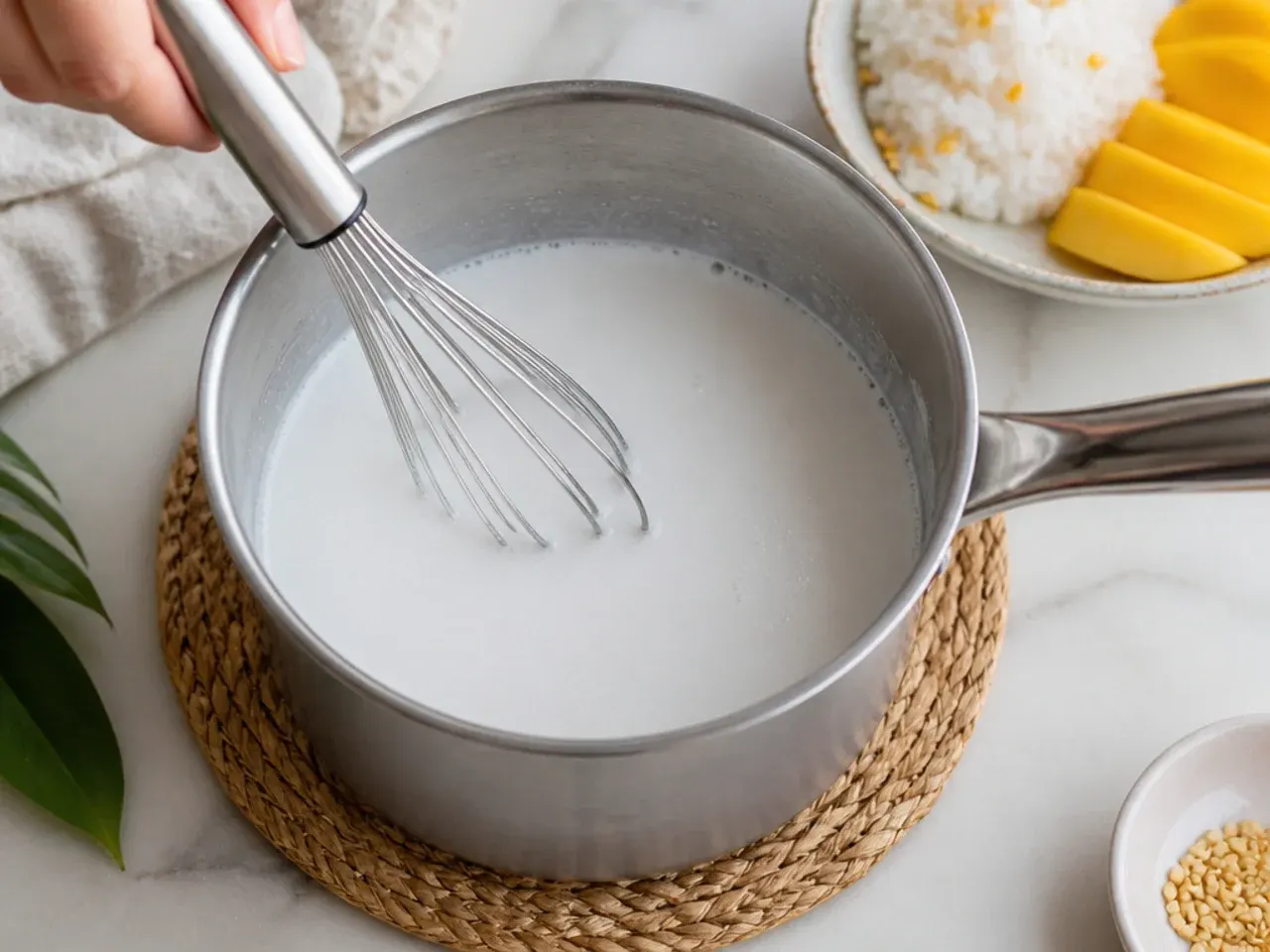 homemade mango sticky rice — step 5: make the salted coconut drizzle