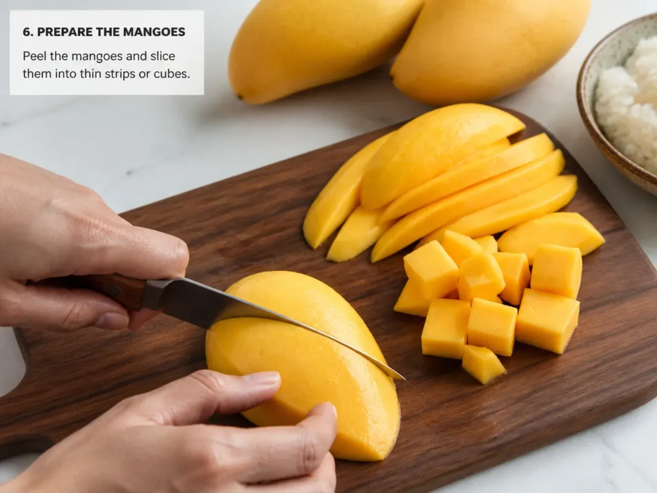homemade mango sticky rice — step 6: prepare the mangoes