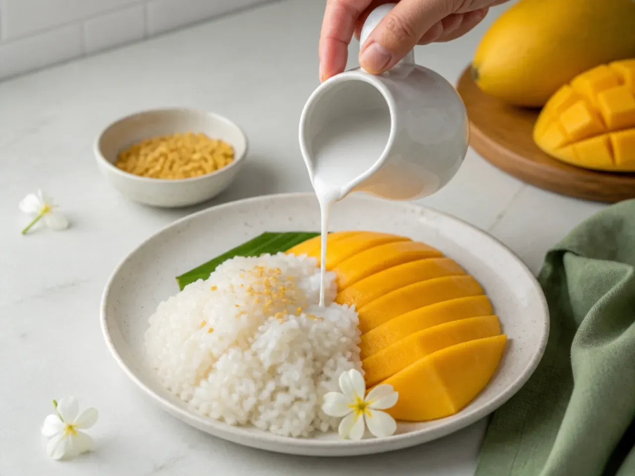 homemade mango sticky rice — step 7: assemble and serve