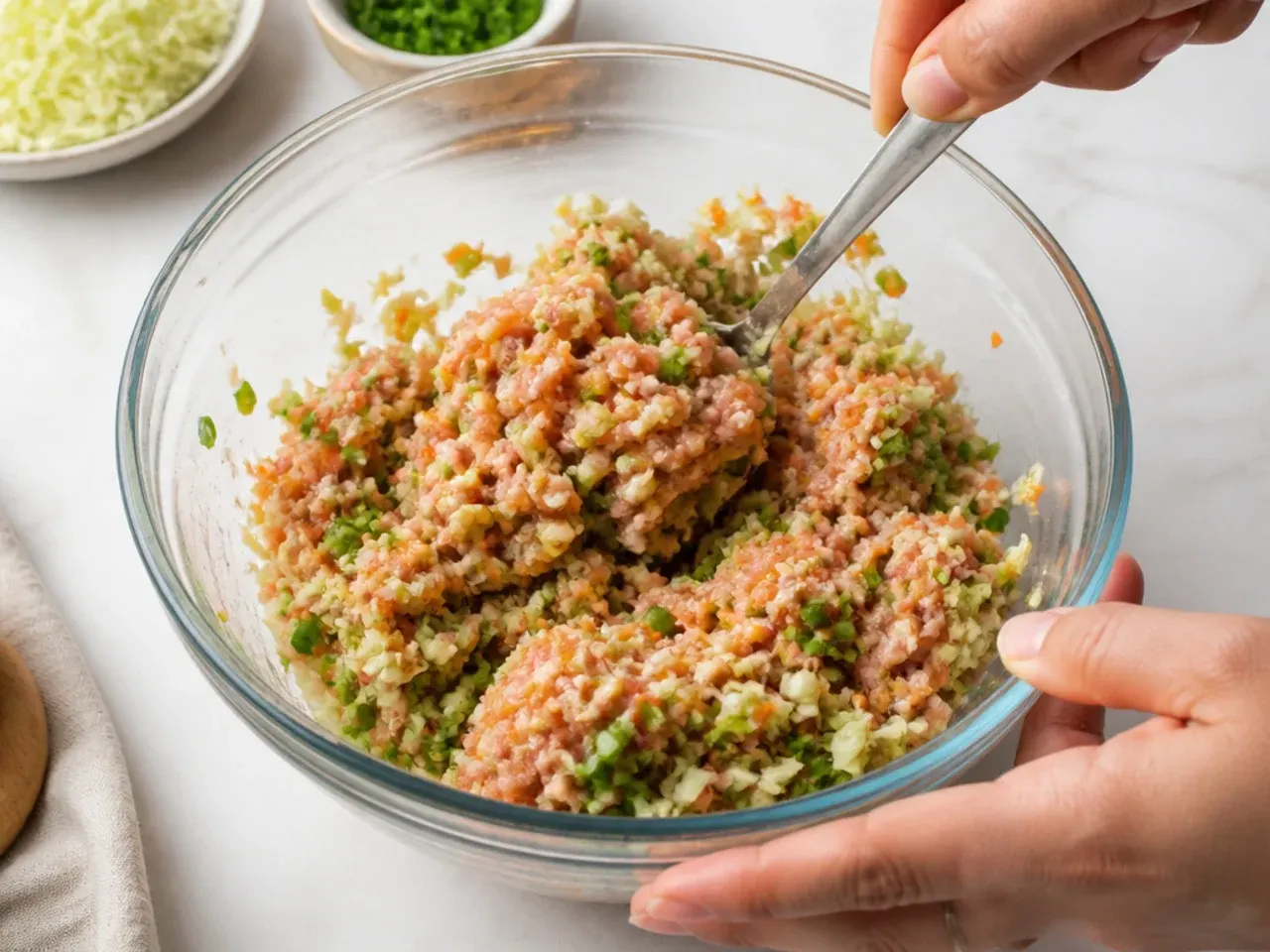 homemade momos — step 2: mix the filling